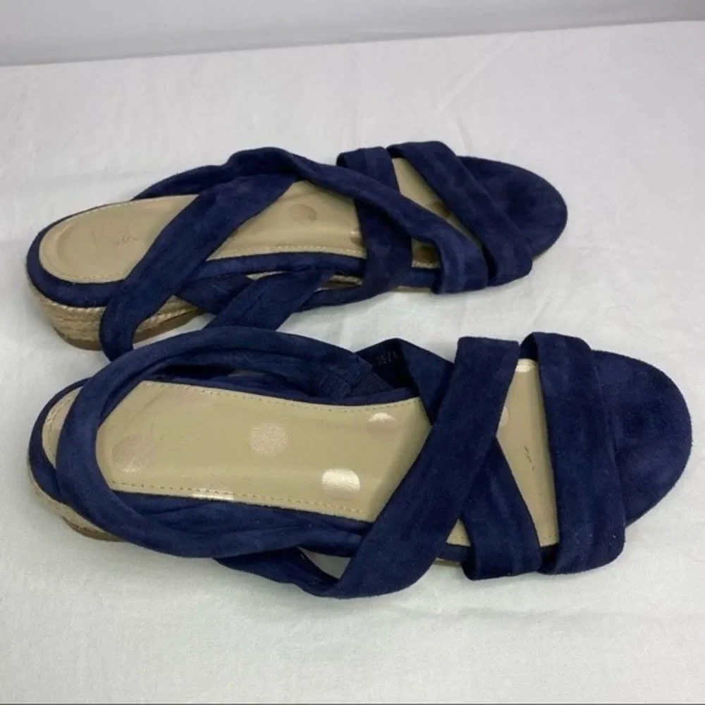 Boden Blue Suede Slingback Strappy Leather Espadrille Flat Sandals 37/6